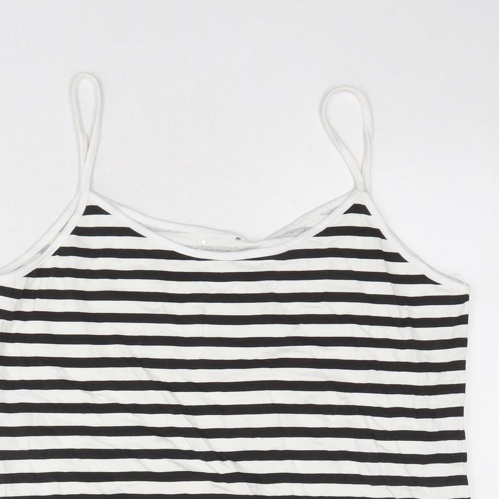 Select Womens Black Striped Cotton Basic Tank Size 16 Round Neck