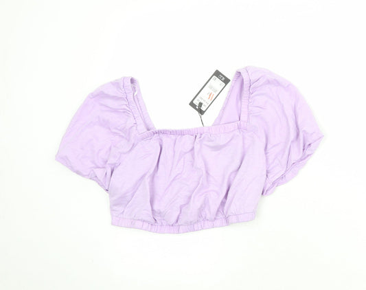 VERO MODA Womens Purple Polyester Cropped Tank Size M Square Neck - Open Back