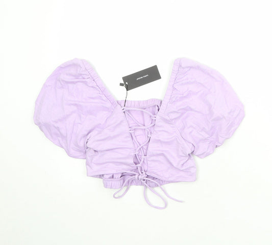 VERO MODA Womens Purple Polyester Cropped Tank Size M Square Neck - Open Back