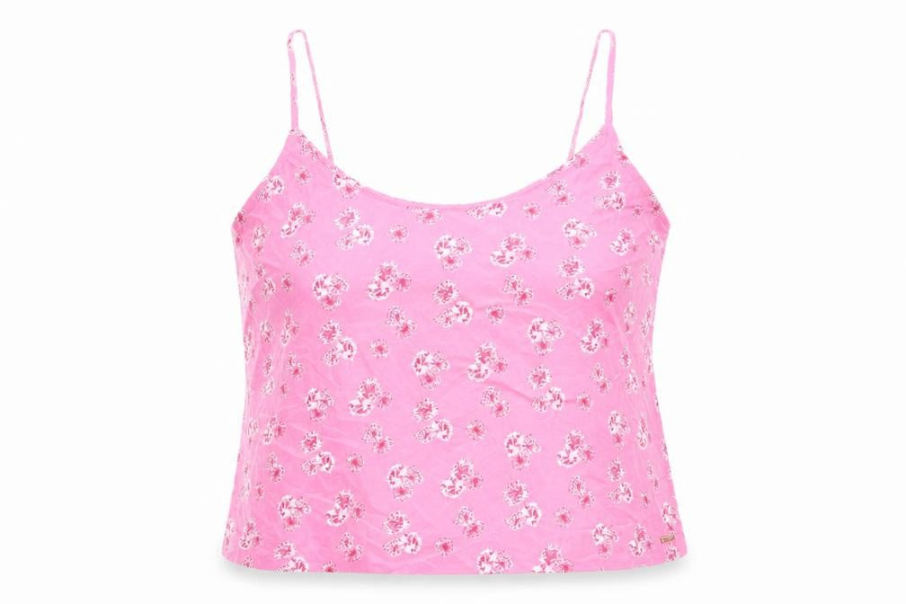 Marks and Spencer Womens Pink Floral Viscose Basic Tank Size 16 Round Neck
