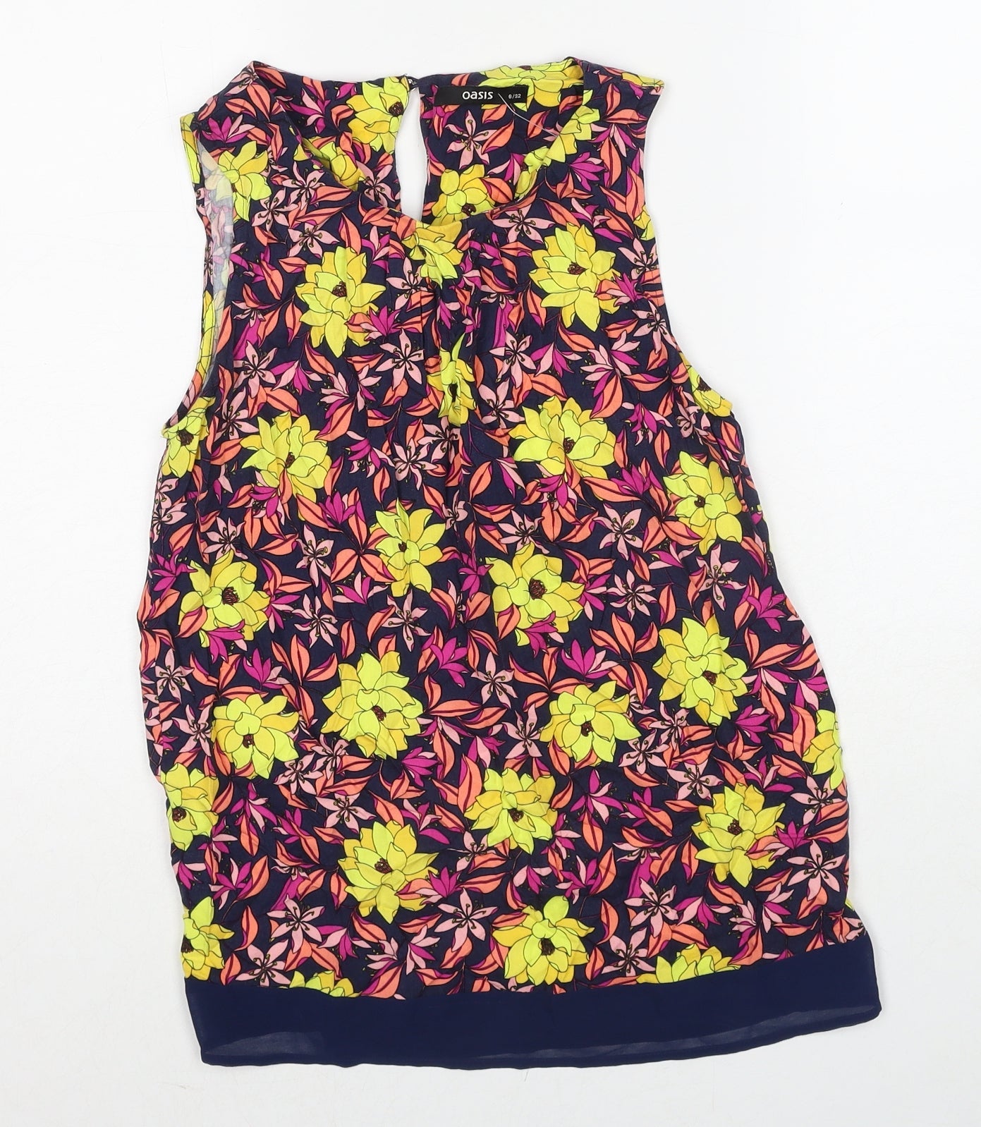 Oasis Womens Multicoloured Floral Viscose Basic Blouse Size 6 Round Neck