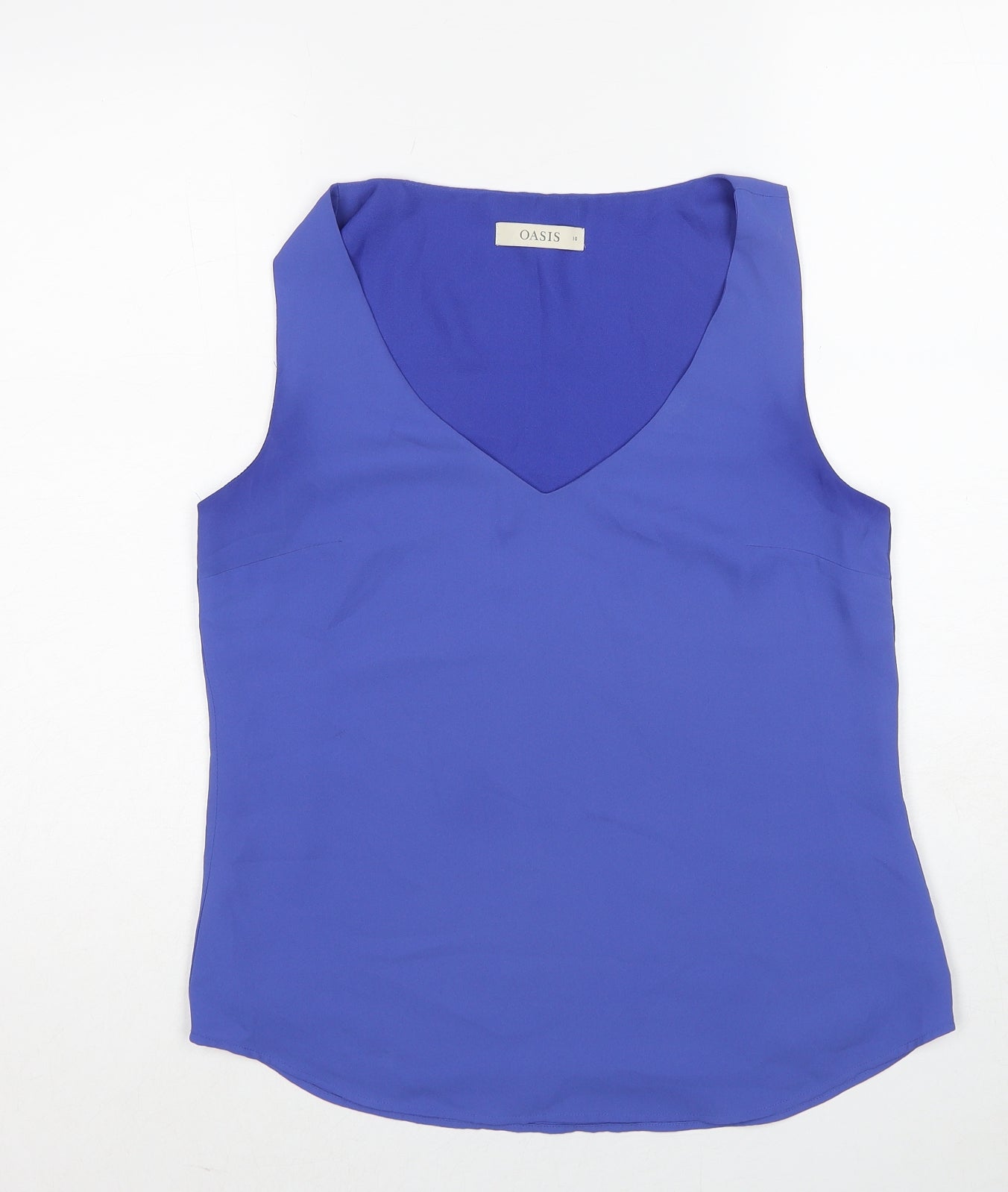 Oasis Womens Blue Polyester Basic Tank Size 10 V-Neck