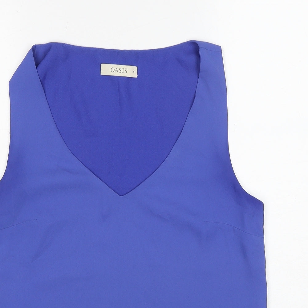 Oasis Womens Blue Polyester Basic Tank Size 10 V-Neck
