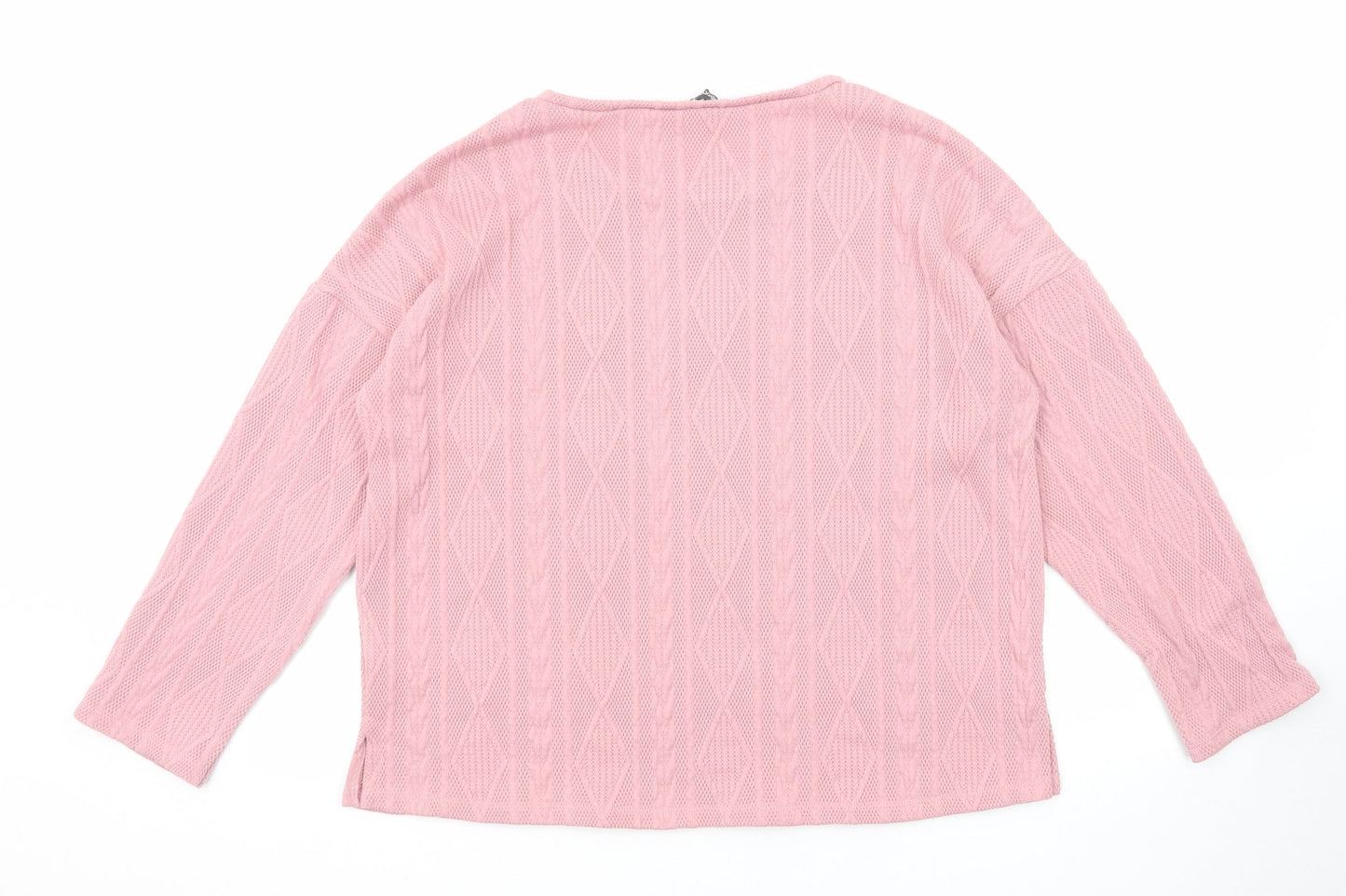 Bonmarché Womens Pink Round Neck Geometric Polyester Pullover Jumper Size 14