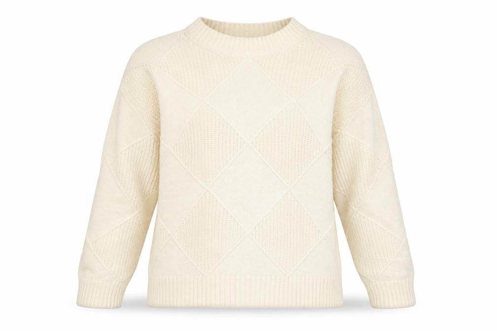 Marks and Spencer Womens Beige Mock Neck Argyle/Diamond Cotton Pullover Jumper Size L