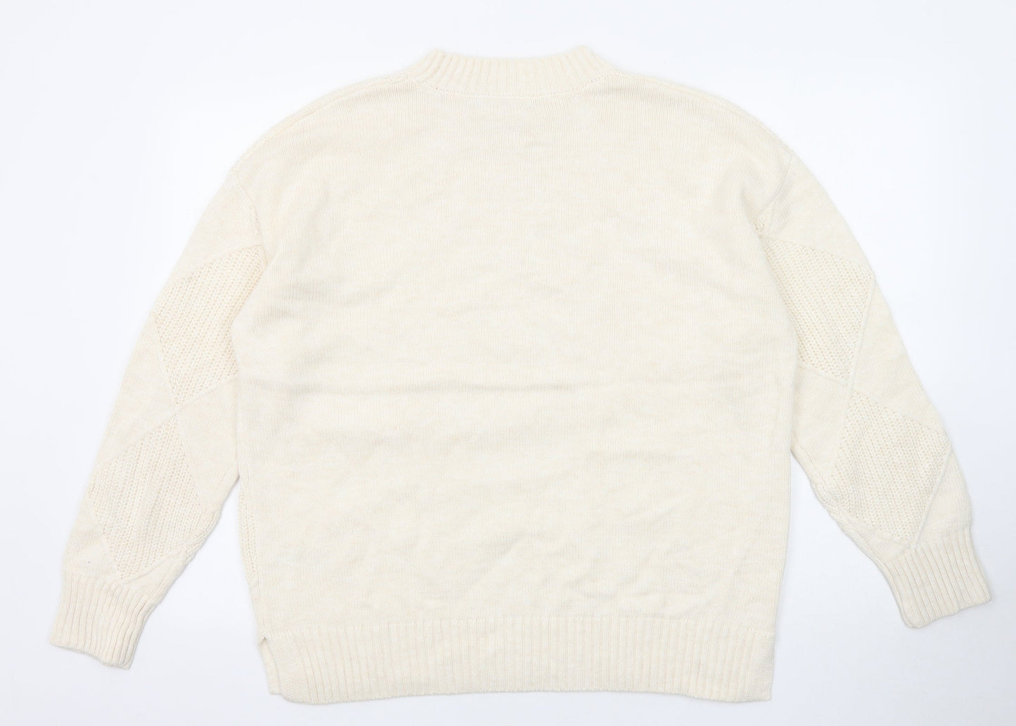 Marks and Spencer Womens Beige Mock Neck Argyle/Diamond Cotton Pullover Jumper Size L