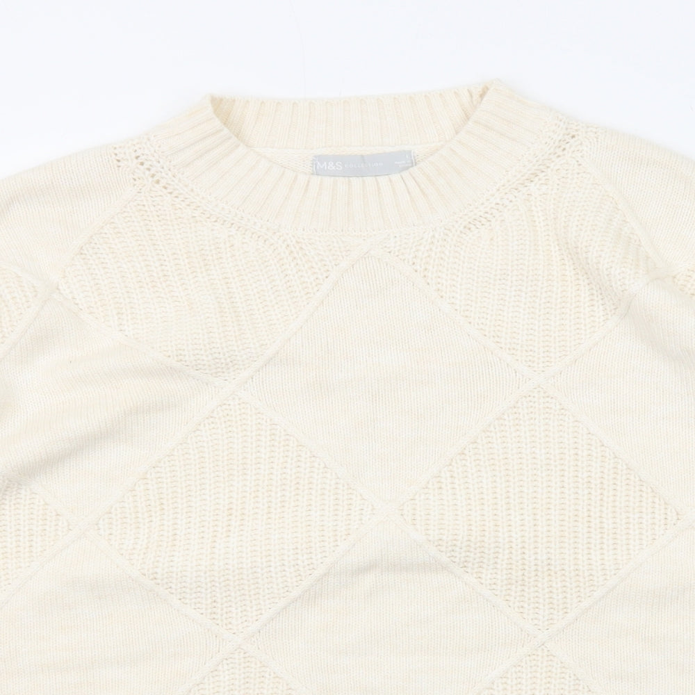Marks and Spencer Womens Beige Mock Neck Argyle/Diamond Cotton Pullover Jumper Size L