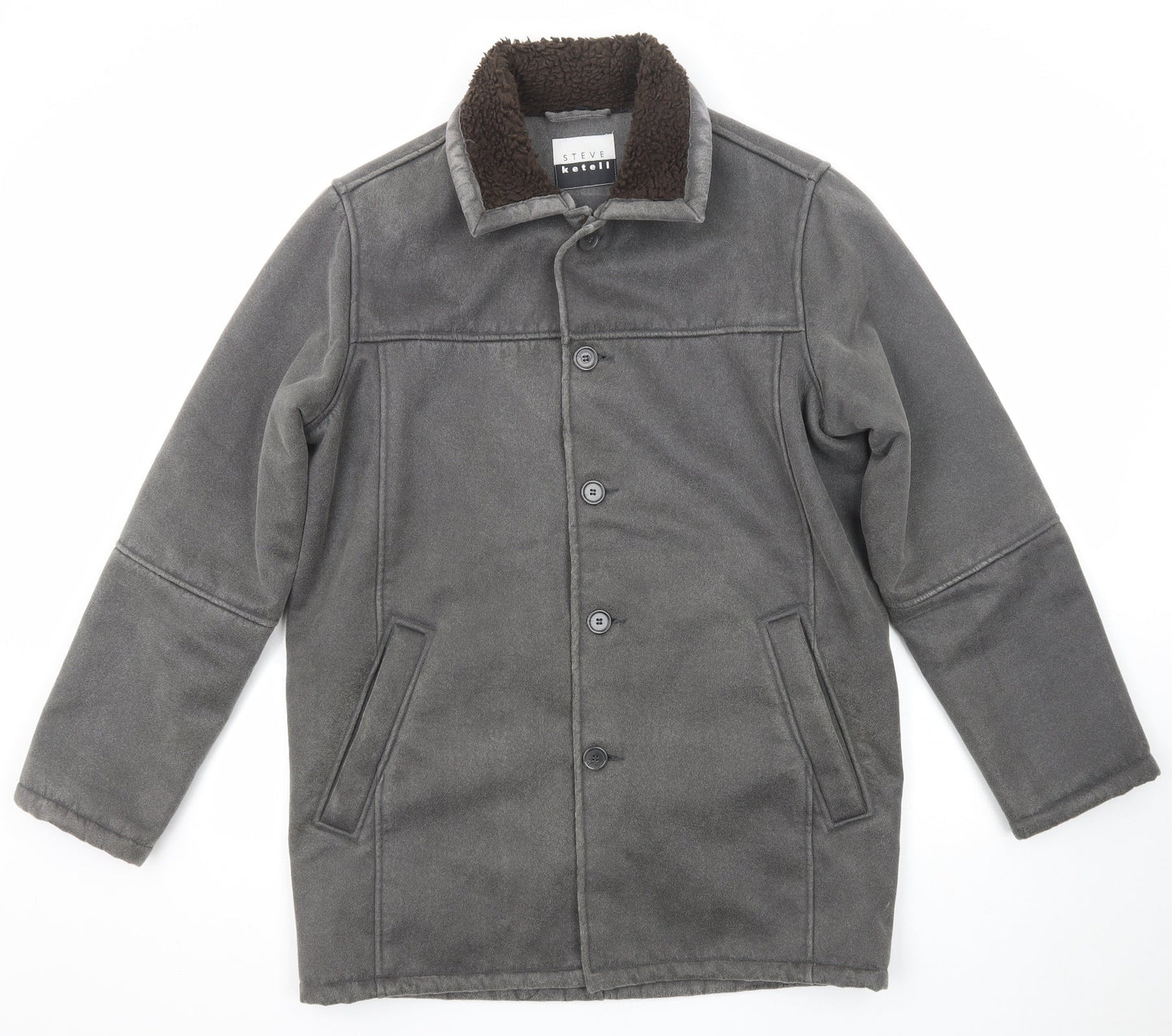 Steve Kettle Mens Grey Overcoat Coat Size S Button