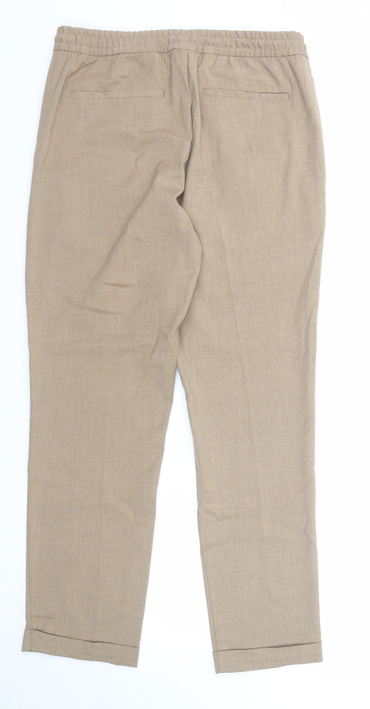H&M Womens Beige Polyester Chino Trousers Size S Slim Drawstring