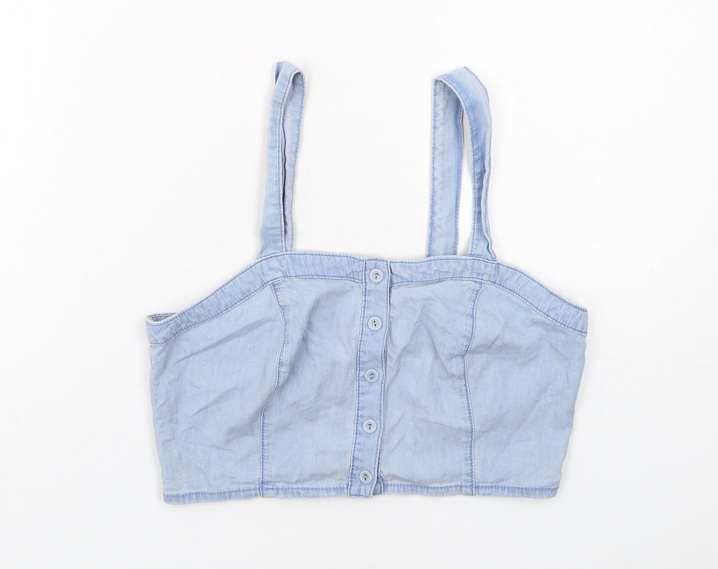 New Look Womens Blue Cotton Cropped Tank Size 10 Square Neck
