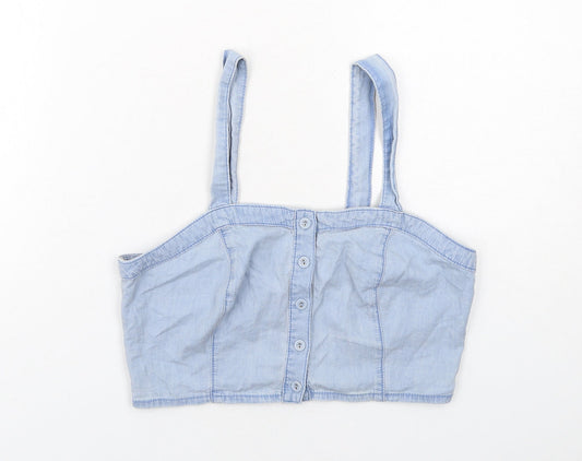 New Look Womens Blue Cotton Cropped Tank Size 10 Square Neck