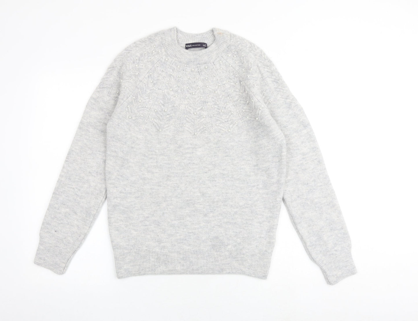 Marks and Spencer Womens Grey Round Neck Acrylic Pullover Jumper Size S