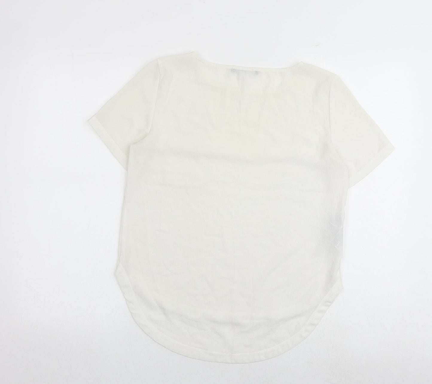 Mango Womens White Polyester Basic Blouse Size S Boat Neck