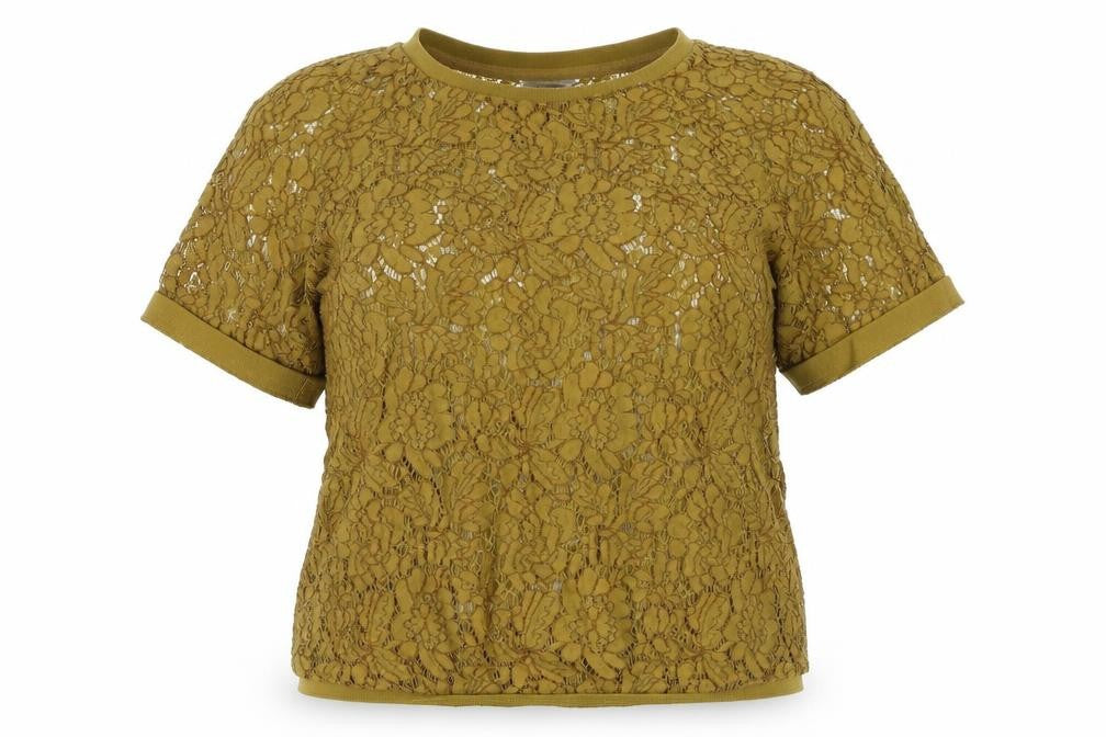 Promod Womens Yellow Floral Cotton Basic Blouse Size 14 Boat Neck