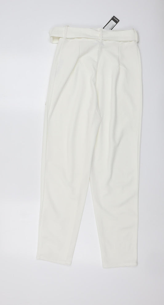 Boohoo Womens Ivory Polyester Chino Trousers Size 8 L26 in Regular