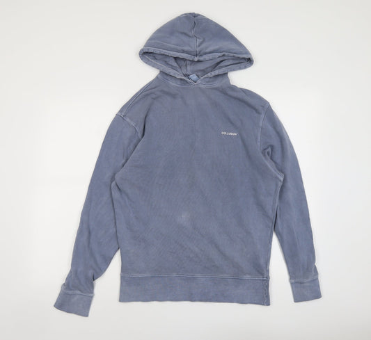 COLLUSION Mens Blue Cotton Pullover Hoodie Size XS