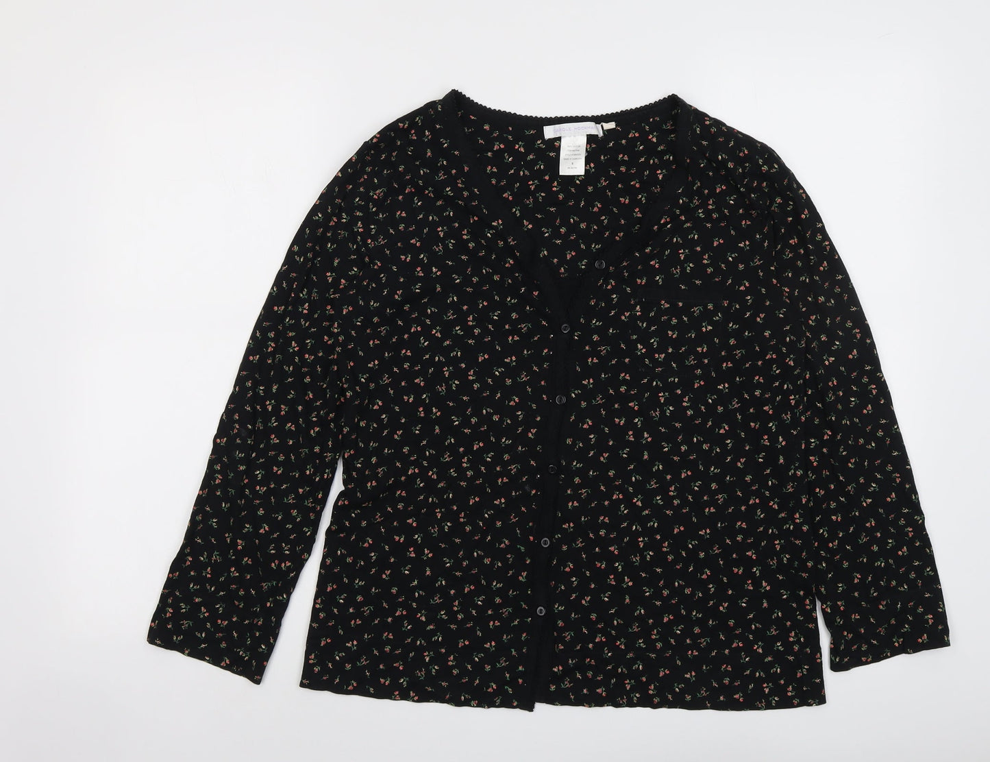 Carole Hochman Womens Black Floral Cotton Basic Button-Up Size S V-Neck