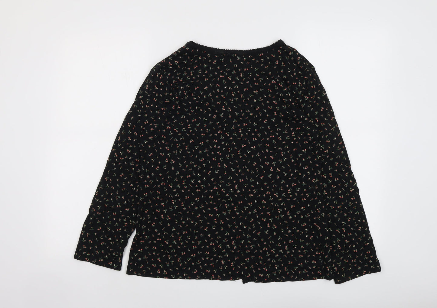 Carole Hochman Womens Black Floral Cotton Basic Button-Up Size S V-Neck