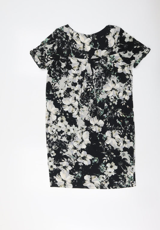 Warehouse Womens Black Floral Polyester A-Line Size 6 V-Neck Pullover