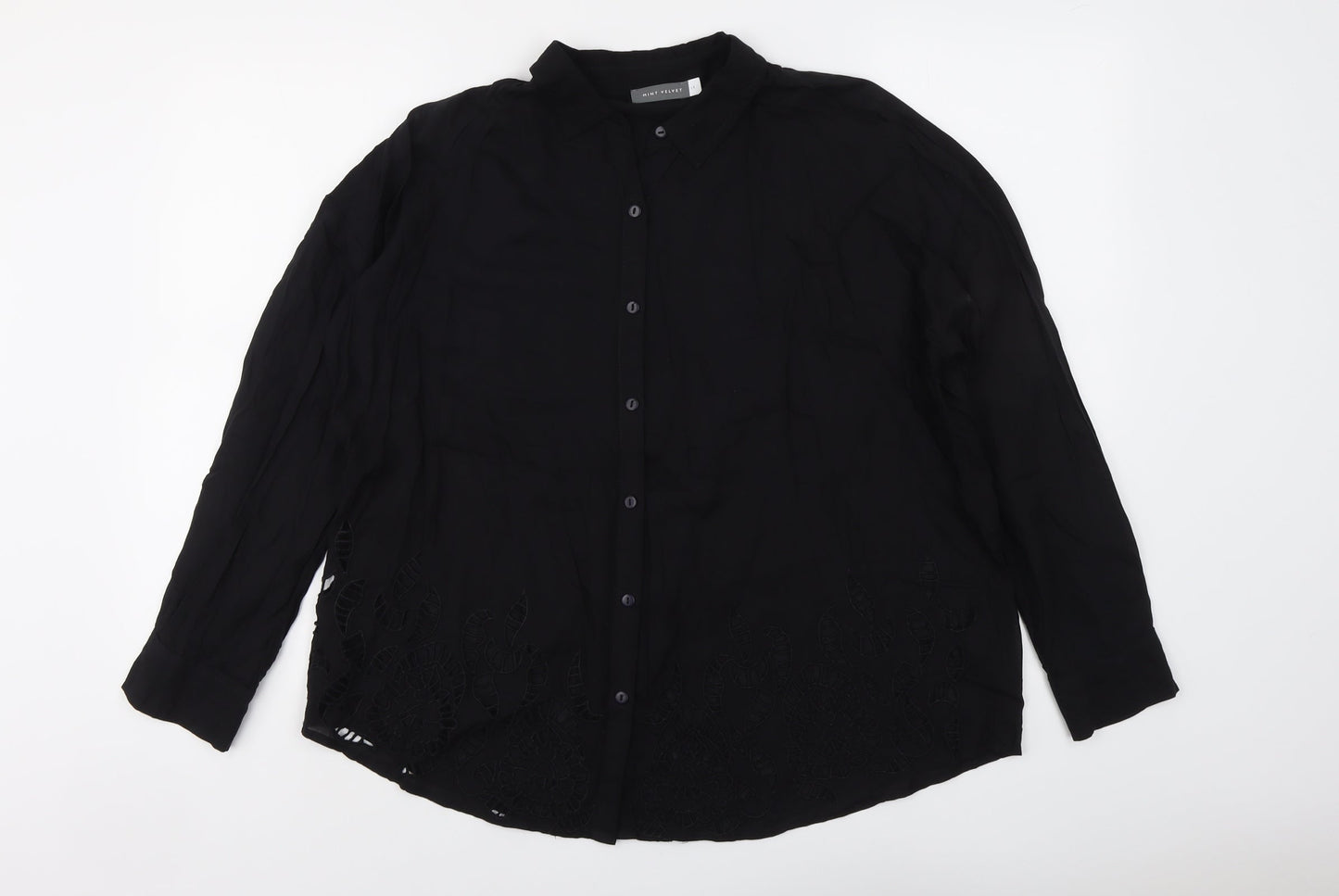 Mint Velvet Womens Black Modal Basic Button-Up Size 14 Collared