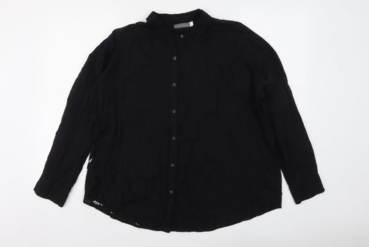 Mint Velvet Womens Black Modal Basic Button-Up Size 14 Collared