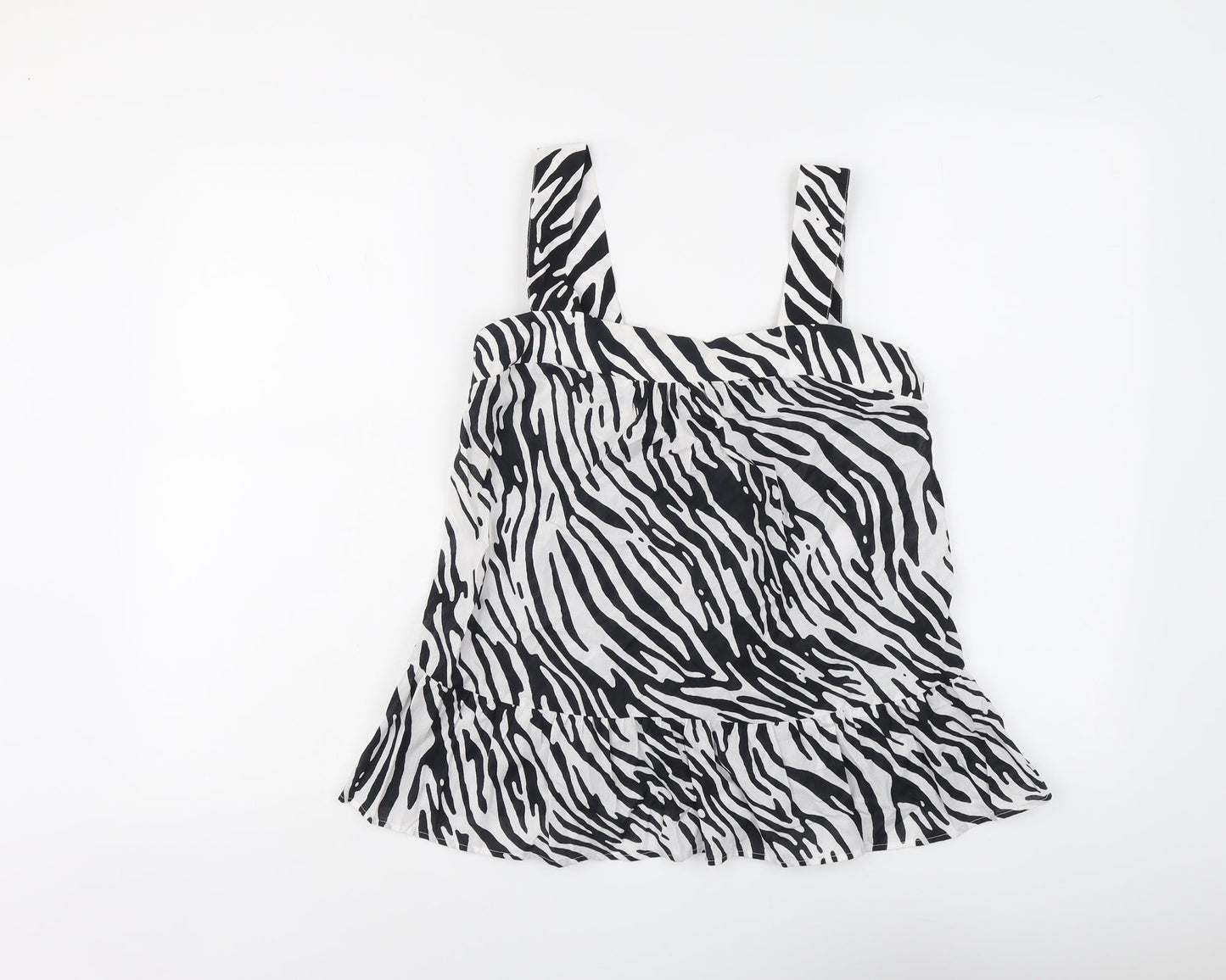 Marks and Spencer Womens Black Animal Print Cotton Basic Tank Size 10 Square Neck - Zebra Print