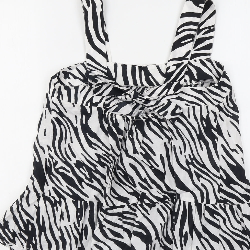Marks and Spencer Womens Black Animal Print Cotton Basic Tank Size 10 Square Neck - Zebra Print
