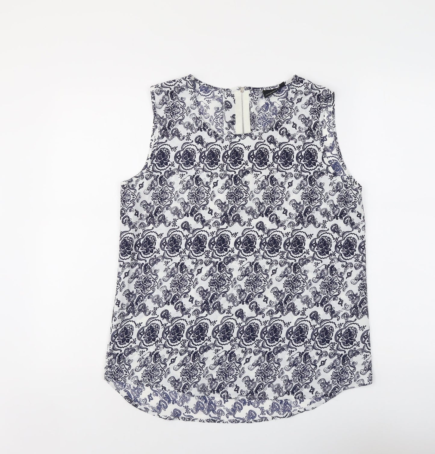 Kushi Womens Blue Geometric Polyester Basic Blouse Size 12 Boat Neck