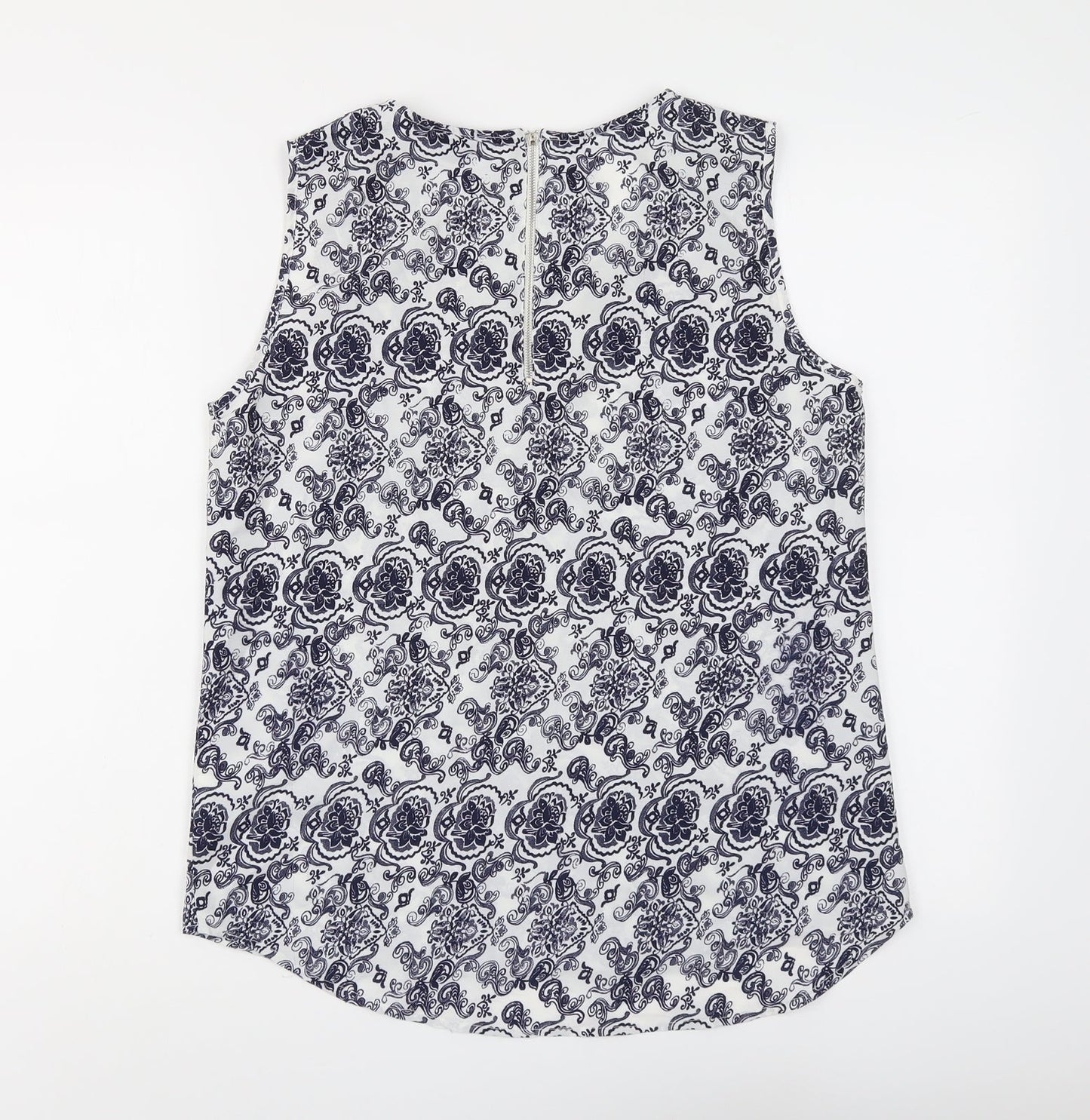 Kushi Womens Blue Geometric Polyester Basic Blouse Size 12 Boat Neck