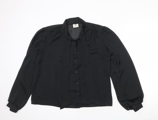 EWM Womens Black Striped Polyester Basic Button-Up Size 12 Round Neck