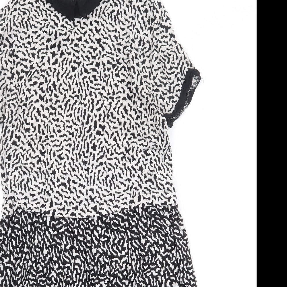 River Island Womens Black Geometric Viscose A-Line Size 8 Round Neck Zip