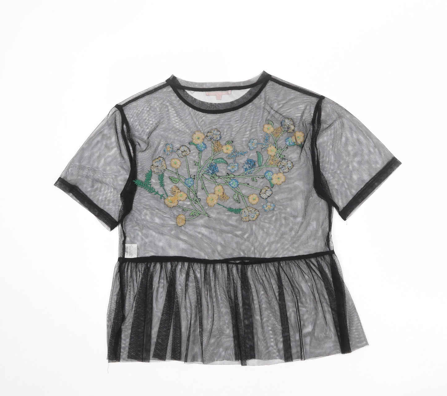 Love & Other Things Womens Black Polyester Basic Blouse Size M Round Neck - Flower