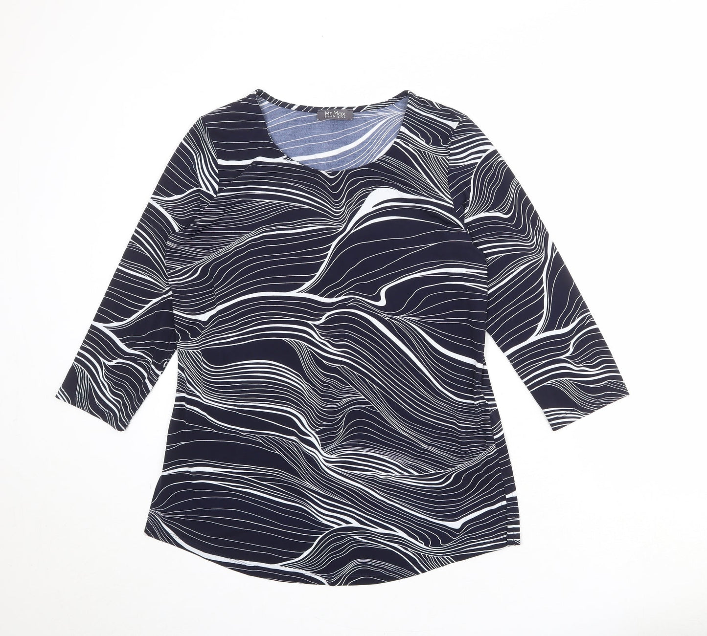 Mr Max Womens Blue Geometric Polyester Basic T-Shirt Size M Round Neck