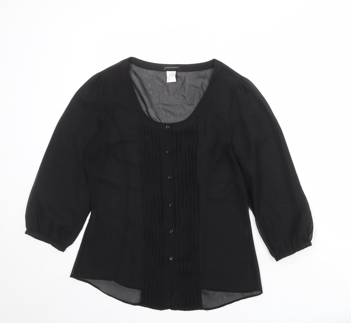 Laura Clement Womens Black Polyester Basic Blouse Size 10 Scoop Neck
