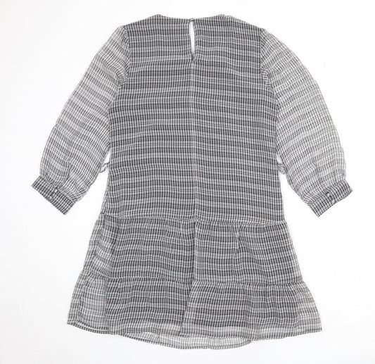 Dynamite Womens Grey Check Polyester A-Line Size M Round Neck Button