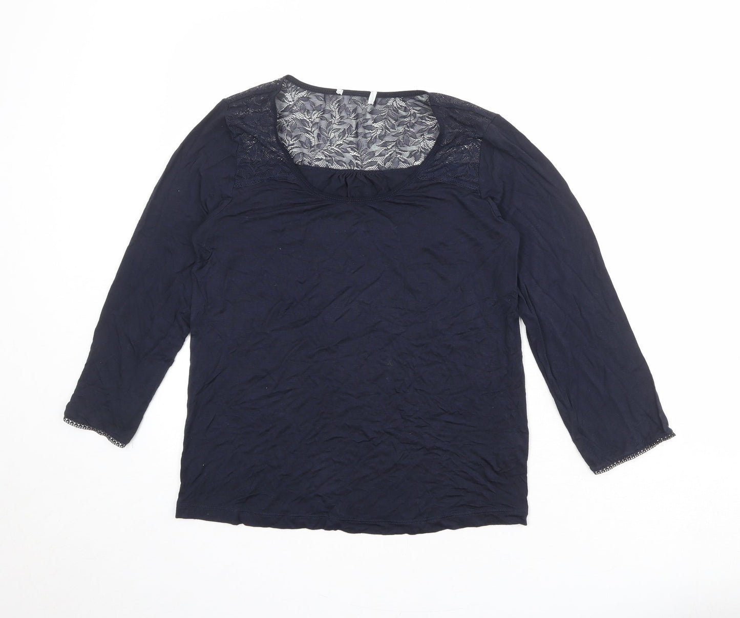 The White Company Womens Blue Viscose Basic T-Shirt Size XS Round Neck - Lace Neckline