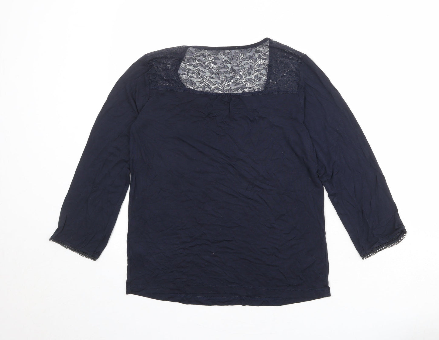 The White Company Womens Blue Viscose Basic T-Shirt Size XS Round Neck - Lace Neckline