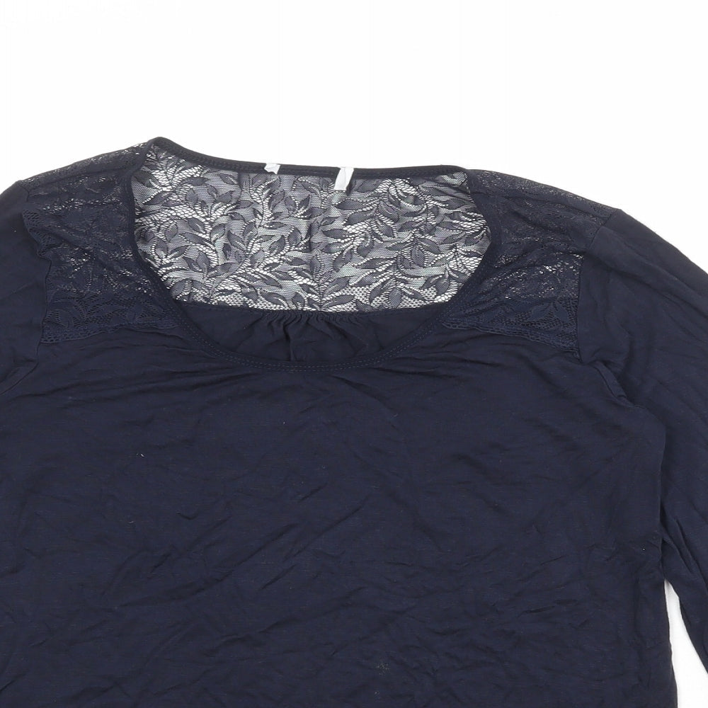 The White Company Womens Blue Viscose Basic T-Shirt Size XS Round Neck - Lace Neckline