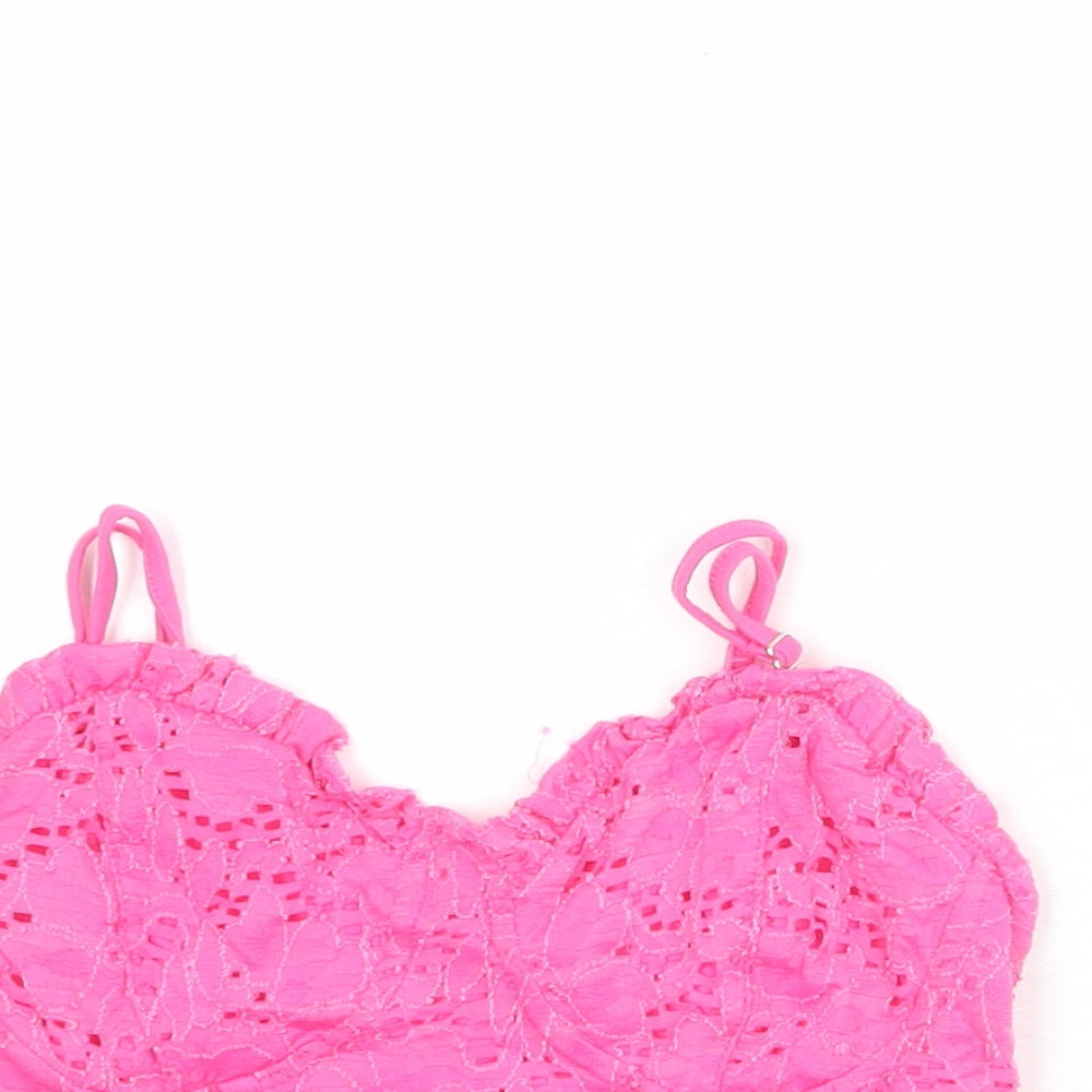 Stradivarius Womens Pink Cotton Cropped Tank Size S Sweetheart - Shirred Back Corset Style