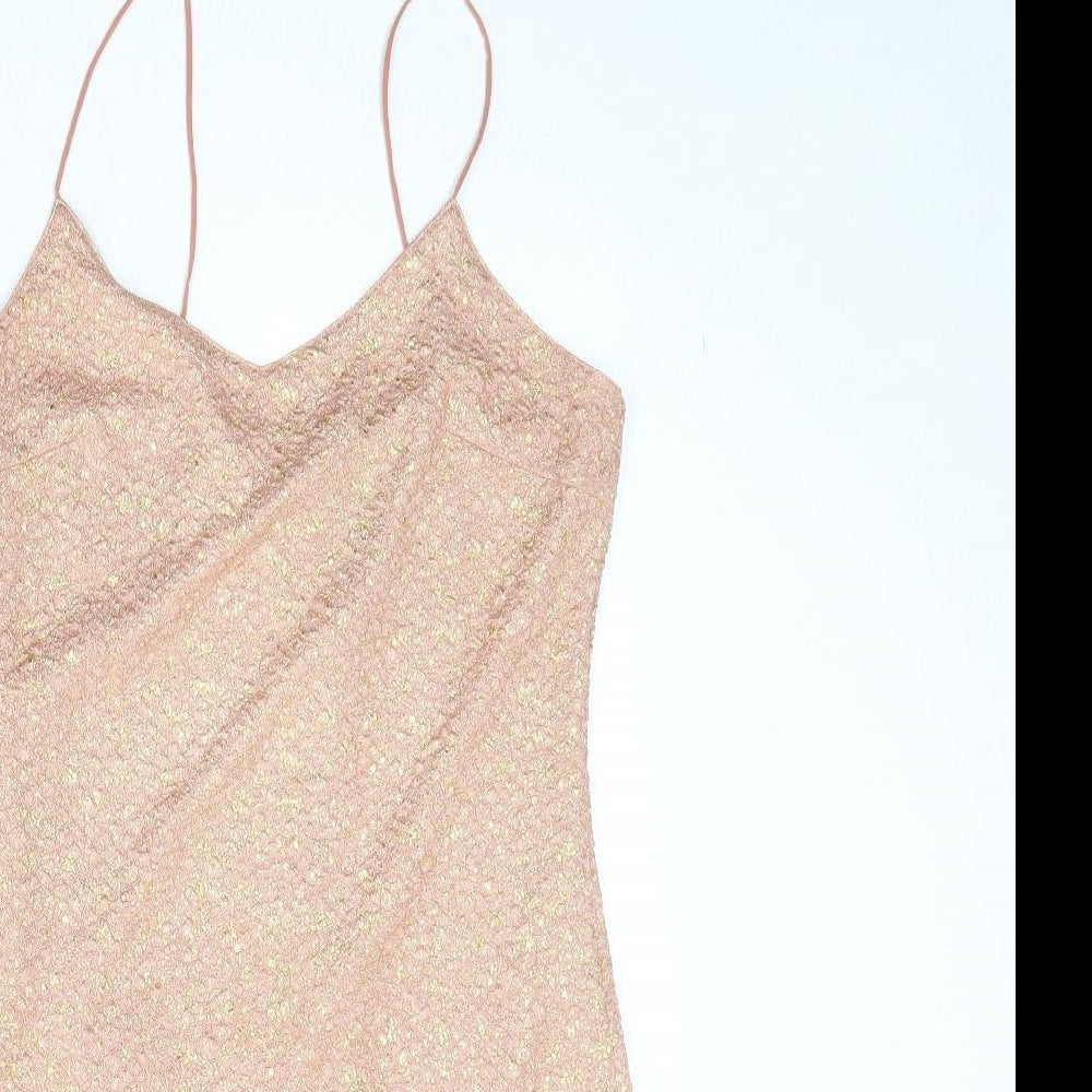 Urmoda Womens Pink Geometric Polyester Slip Dress Size M V-Neck Pullover