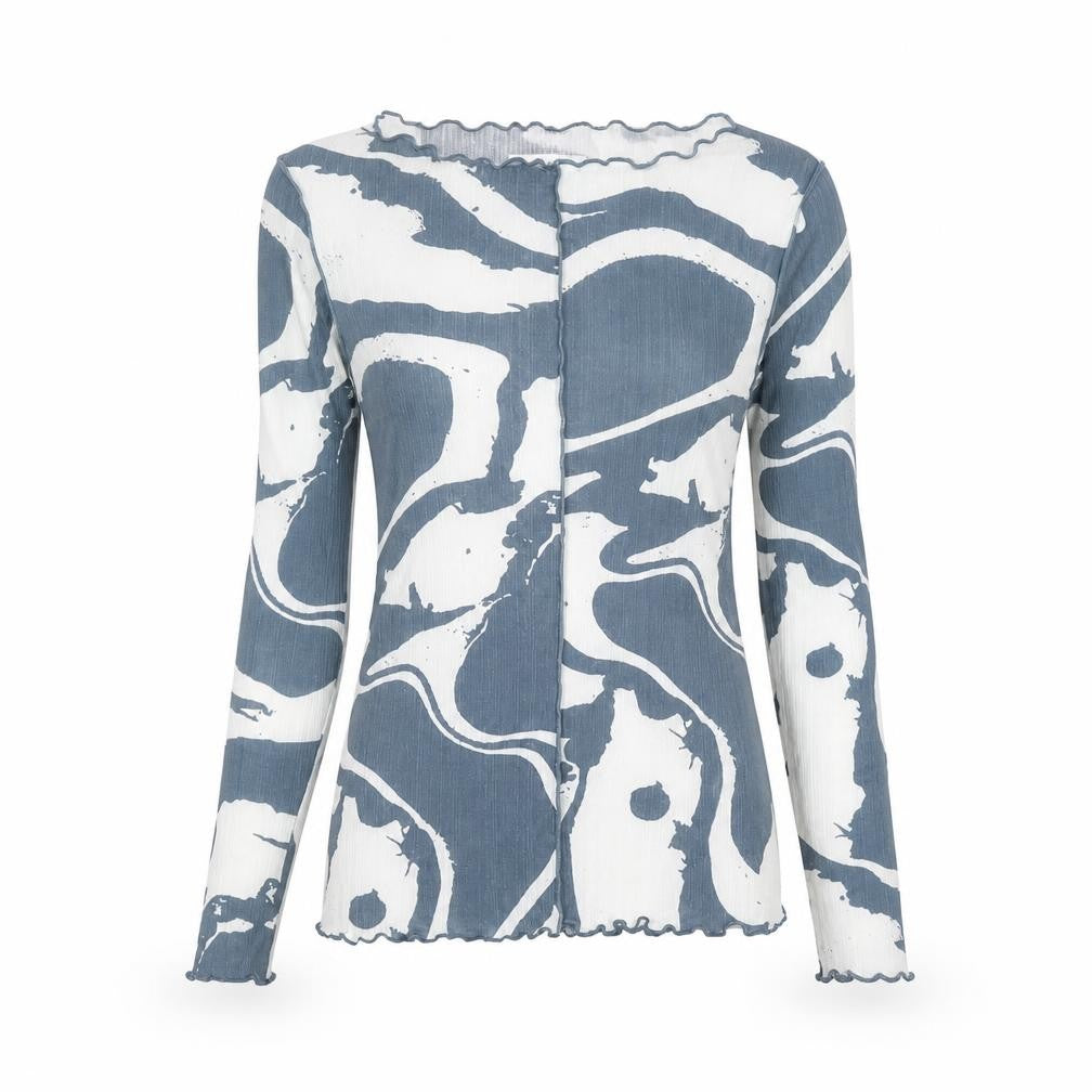 Topshop Womens Blue Geometric Polyester Basic Blouse Size 8 Round Neck