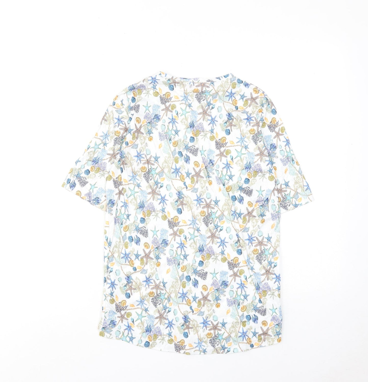 Country Collection Womens Multicoloured Geometric Cotton Basic Blouse Size XS Round Neck - Starfish and Seashells Print