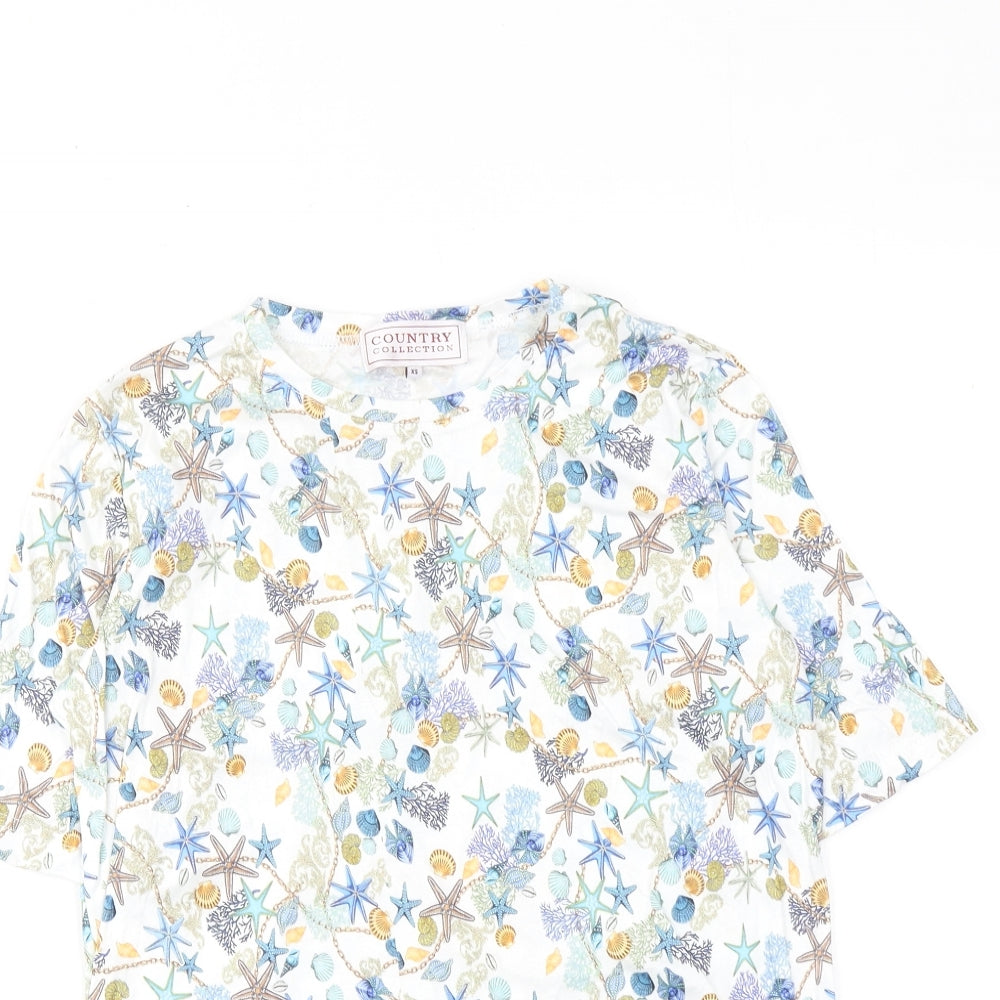 Country Collection Womens Multicoloured Geometric Cotton Basic Blouse Size XS Round Neck - Starfish and Seashells Print