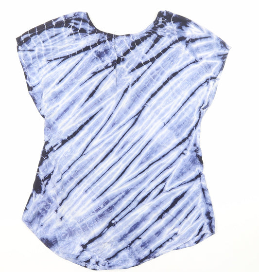 Tryst Womens Blue Geometric Viscose Basic Blouse Size S Round Neck