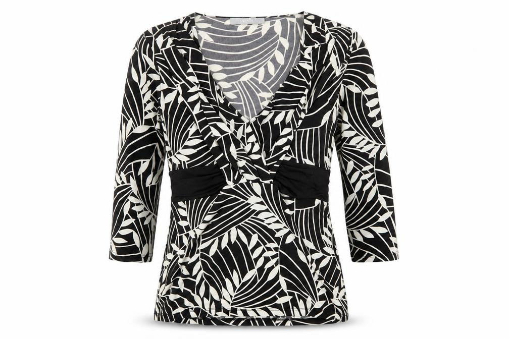 Wallis Womens Black Geometric Polyester Basic Blouse Size 10 Scoop Neck