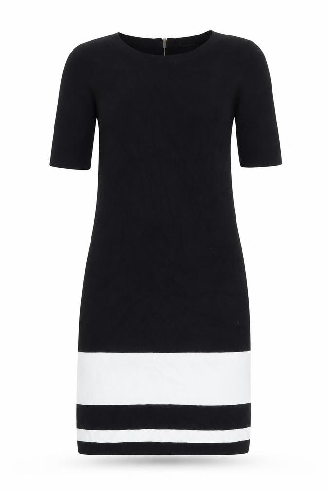 M&Co Womens Black Colourblock Viscose A-Line Size 12 Round Neck Zip