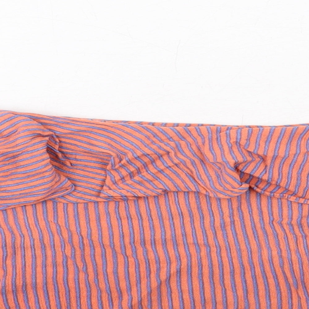 Sweewe Womens Orange Striped Viscose Basic Blouse Size S Boat Neck