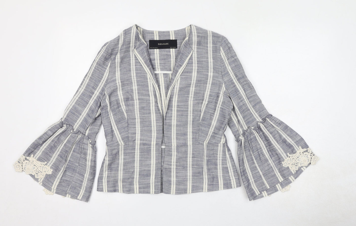 Zara Womens Blue Striped Jacket Blazer Size XS - Crocheted Lace Detail