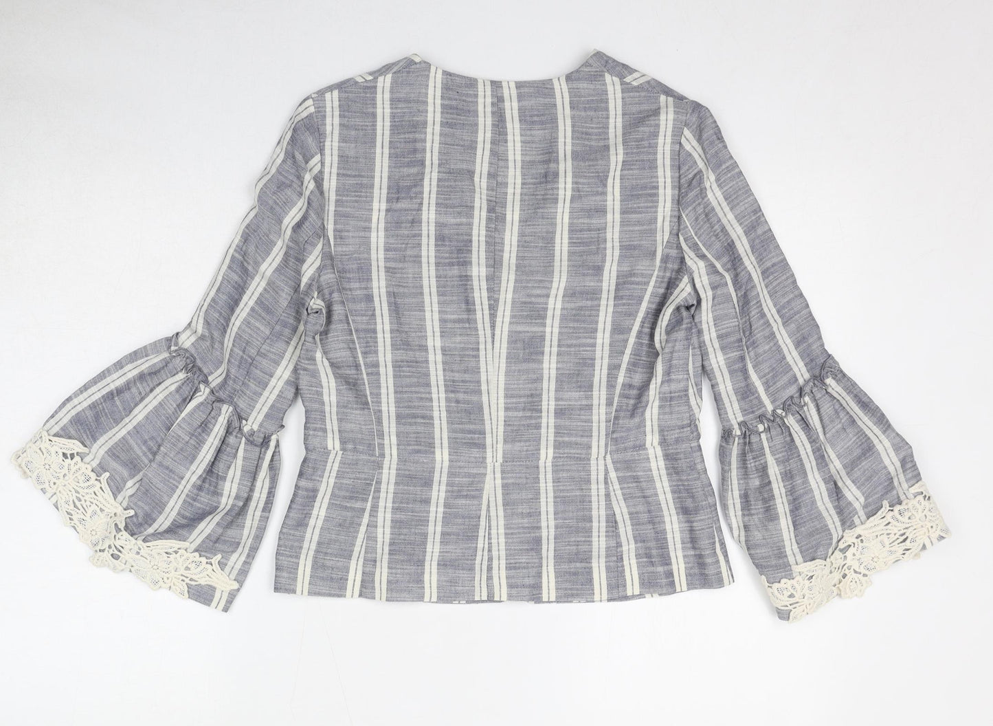 Zara Womens Blue Striped Jacket Blazer Size XS - Crocheted Lace Detail