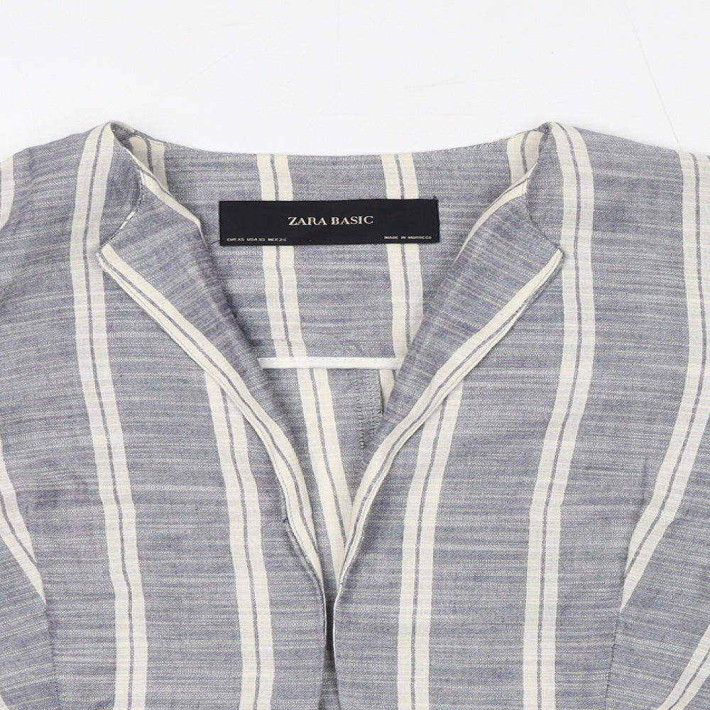 Zara Womens Blue Striped Jacket Blazer Size XS - Crocheted Lace Detail